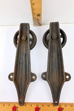Antique Pair of Cast Iron Barn Door Rollers Hangers USA 15.5"L x 5.5"W