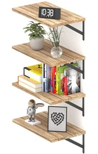 Deep Floating Shelves 10" D x 16.5" W Set of 4, Rustic Wood Wall Bookshelves ...