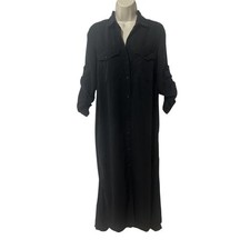 Chelsea & Violet Black Solid Collared Button Front Maxi Shirt Dress XS