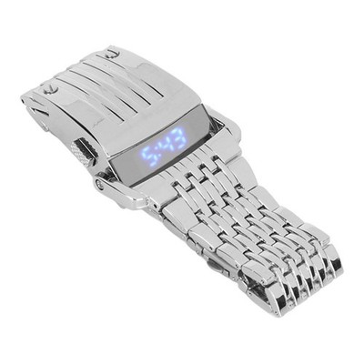 Silver Blue Light Alloy Watch LED Digital Display Quick Release Men Watch NY