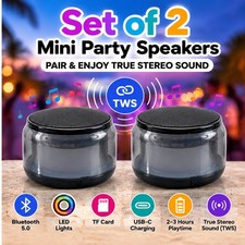 MiniParty TWS Bluetooth 5.0 Speakers Portable Wireless Stereo Pair w/LED Lights