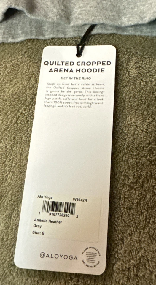 Alo Yoga Quilted Cropped Arena Hoodie Athletic Heather Grey S - Image 3 of 4