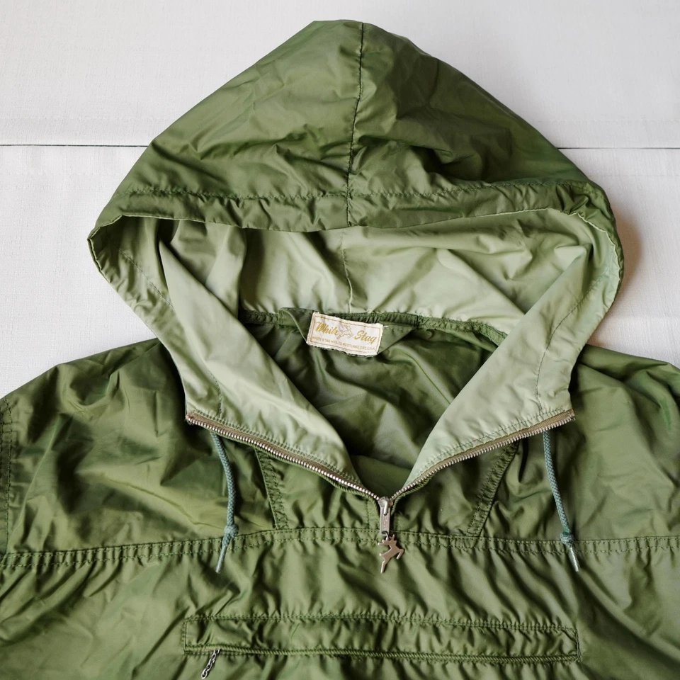 Vintage White Stag Jacket Mens Large Green 40s 50s Anorak Hooded Packable Talon - Image 4 of 4