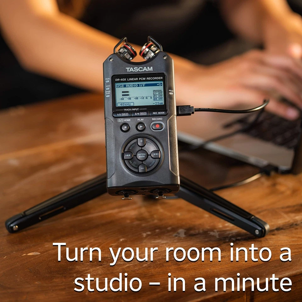 Tascam DR-40X Four-Track Digital Audio Recorder and USB Audio Interface, Black - Image 2 of 4