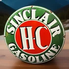VINTAGE 12” H-C SINCLAIR AIRCRAFT DOMED PORCELAIN GAS OIL PUMP PLATE SIGN