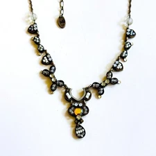 Ayala Bar AB necklace glass beaded Collar designer crystal jeweled silver 17.5"L