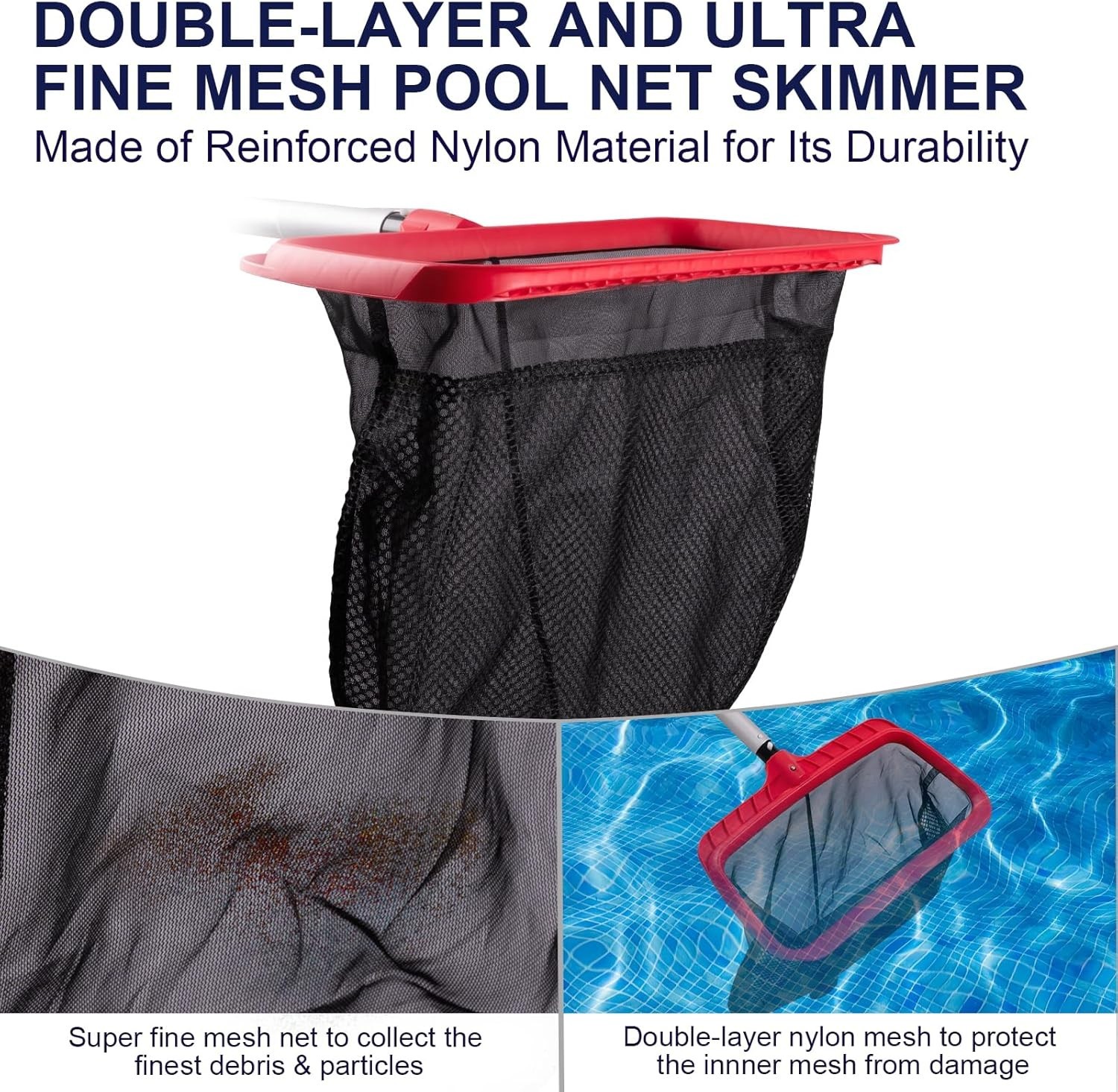 Multifunctional Pool Skimmer Net with Double-Layer Bag - Easy Attachment Clip