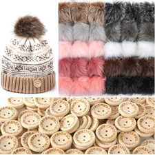 Cinnvoice 130 Pcs Faux Fur Pompoms for Knitted Hats Fluffy DIY Wood Classic