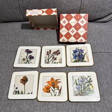 DRINK COASTERS Alpine Flowers Gold Trim With Box Sheraton Brand  6 Mat Set