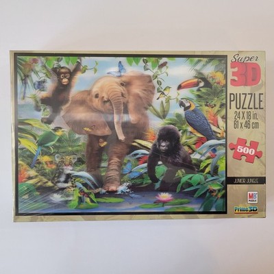 Junior Jungle Puzzle, Super 3D, 500 pieces 24'' x 18'' NEW SEALED, Milton Bradley