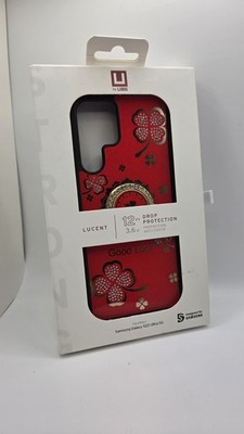 UAG U Lucent Samsung Galaxy S22 Ultra 5G Case Red Clover Rhinestone Ring Stand