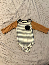 Carter's Striped Long Sleeve One Piece Bodysuit Pocket White/Black/Brown 6M
