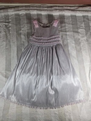 LAURA  ASHLEY Toddler Girls Size 3T Gray Pink Lace Trim Silk Blend Lined Dress