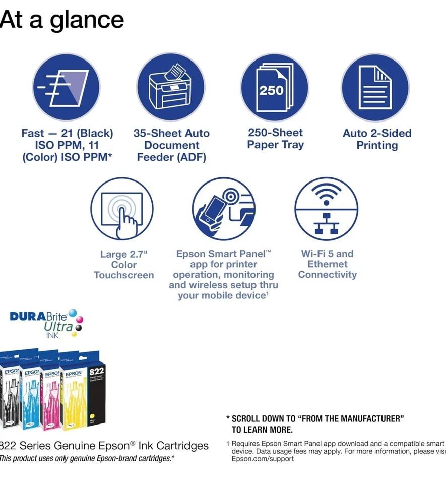 Epson WorkForce Pro WF-3820 Wireless All-in-One Printer Model C11CJ07201 - Image 3 of 4