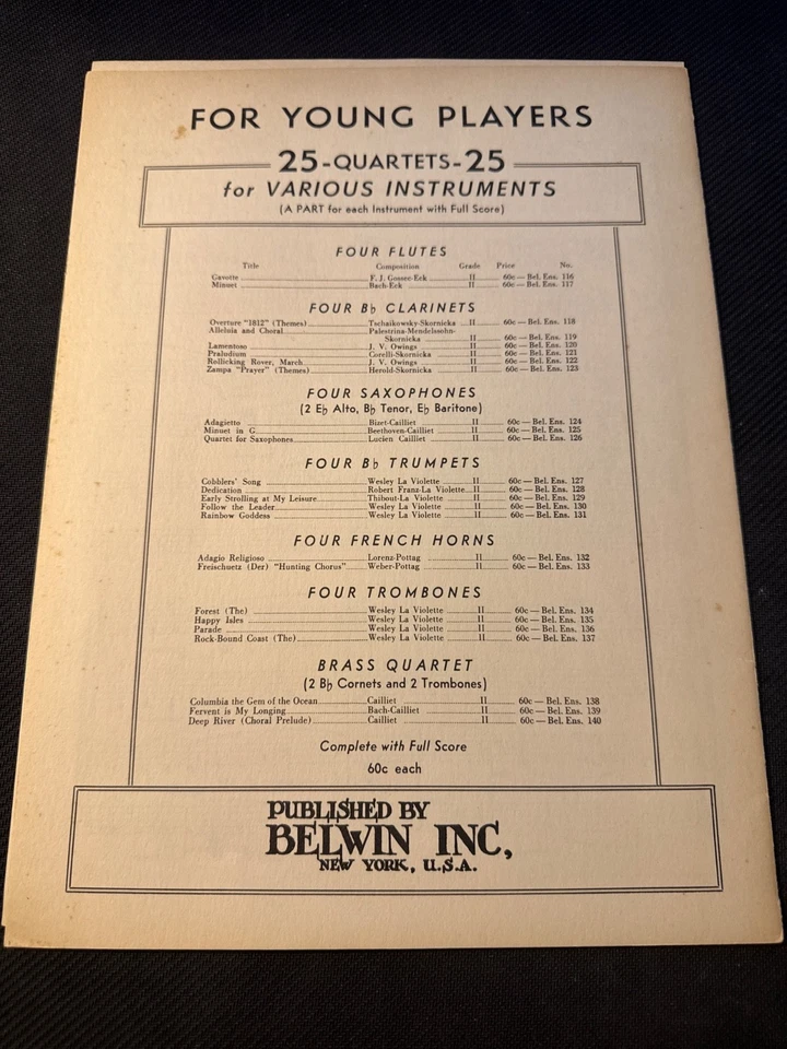 Vintage Adagietto Saxophone Quartet by Bizet/Cailliet Belwin Music - Image 2 of 3