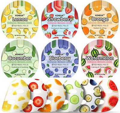 114 Pack Colorful Fruit Face Masks Skincare, Sheet Facial Mask for Dry Skin, Moi