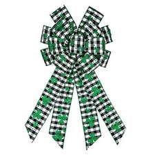 Large St. Patrick's Day Bows for Wreath, Glitter Shamrock Black White,green