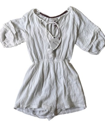 Knox Rose Gauzy Cotton Romper Shorts Womens Small White Boho-Chic Resort Beach