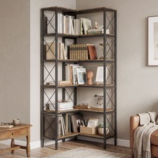 HOMCOM L-Shaped Bookshelf, 5-Tier Bookcase with Metal Frame Refurbished