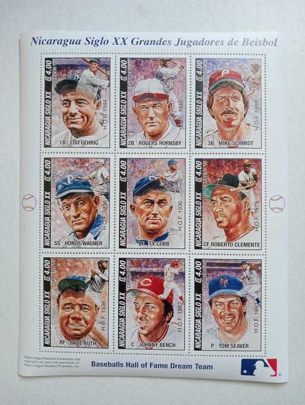 Nicaragua -  MLB Hall Of Fame Dream Team 9 Stamps Sheet MNH , All Time Great 