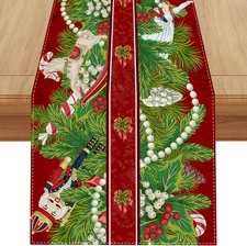 Linen Nutcracker Christmas Table Runner 72 Inches Long Nut Crackers Home Kitchen