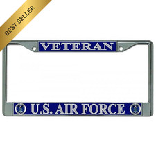 U.s. Air Force Veteran Chrome License Plate Frame Metal Car Tag Holder Usa