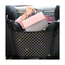 Bling Car Net Pocket Handbag Holder, Rhinestone Vehicle Backseat Purse Organi...