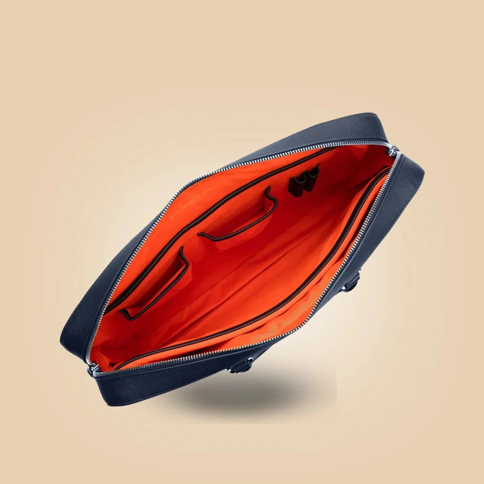 Classy Blue Leather Deluxe Laptop Briefcase Bag - Image 4 of 4