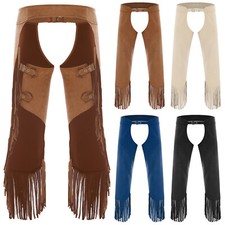 Men Casual Wear Vintage Pants Riding Costume Holiday Chaps Fringe Cowboy Suede