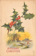 Vintage Postcard: A Merry Christmas, Holly & Home, DB 1910's, Unposted