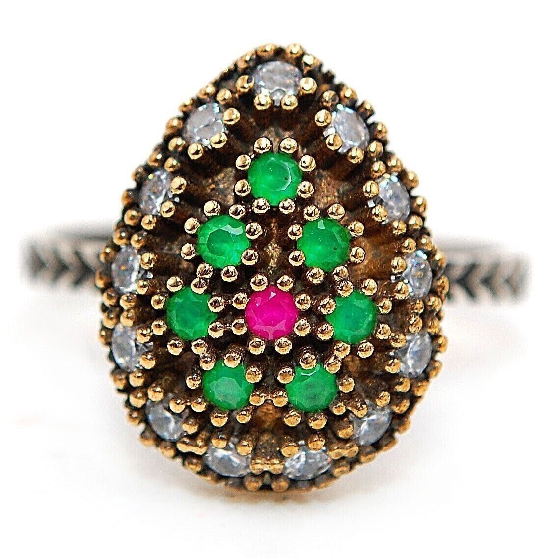 Exquisite Ottoman-Inspired 1CT Treated Ruby 925 Sterling Silver Ring Size 9 HB2-9