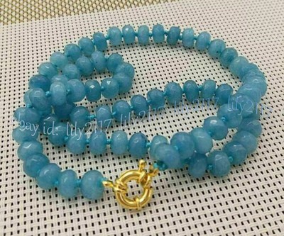 Faceted 5x8mm Natural Blue Aquamarine Gemstone Rondelle Beads Necklaces 14-48''