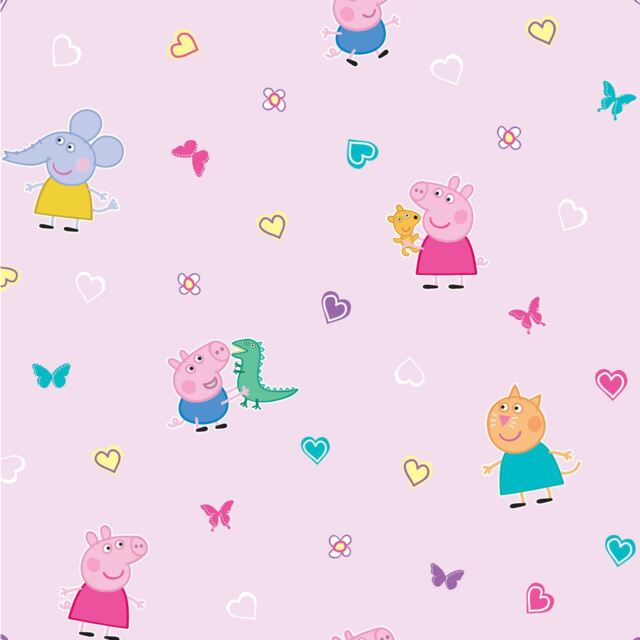 Peppa Pig Wallpaper Pink Kids Girls Bedroom Decor Wp4 Pep Pig 12