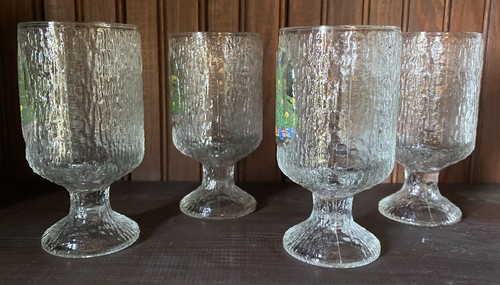 VTG Set of 4: Indiana Crystal Ice Christmas Tree Glasses Goblets Cups Bark 13 oz - Picture 3 of 7