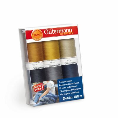 Gutermann Denim 100m No.50 Polyester Faden Für Hand Und Maschine - 6 Farb-Set