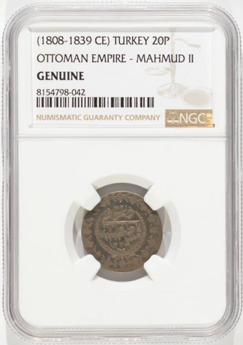 1808-1839 CE Turkey / Ottoman Empire 20 Para Mahmud II NGC Genuine 8154798-042