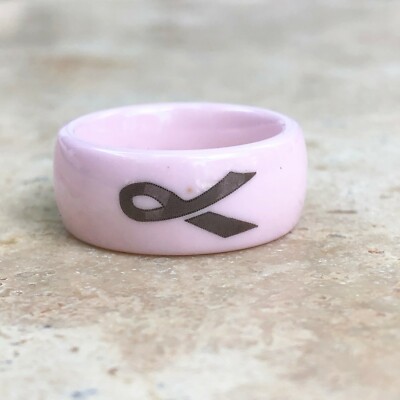 Pink Ceramic Black Breast Cancer Awareness Ribbon Band Ring NEW size 
