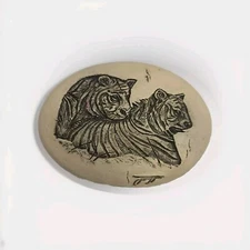 Handcraved & Painted Tigers on Stone Decor/Paperweight 