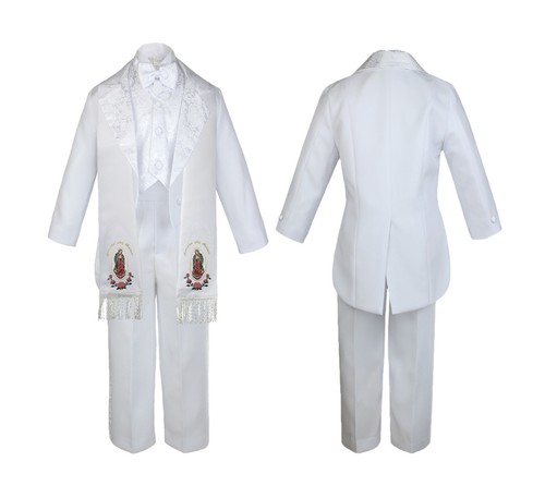 Baby Boy Christening Baptism Communion White Tail Suit Gold Maria on Stole Sm-20 - Picture 17 of 20