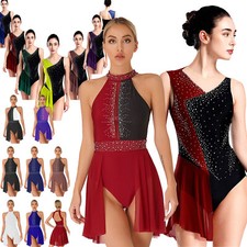 UK Women Contemporary Lyrical Dance Dress Figure Ice Skatin Tulle Skirts Leotard