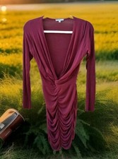 Charlotte Russe Burgandy Maroon Dress Size Small S Bodycon Pencil Rouched Ruffle