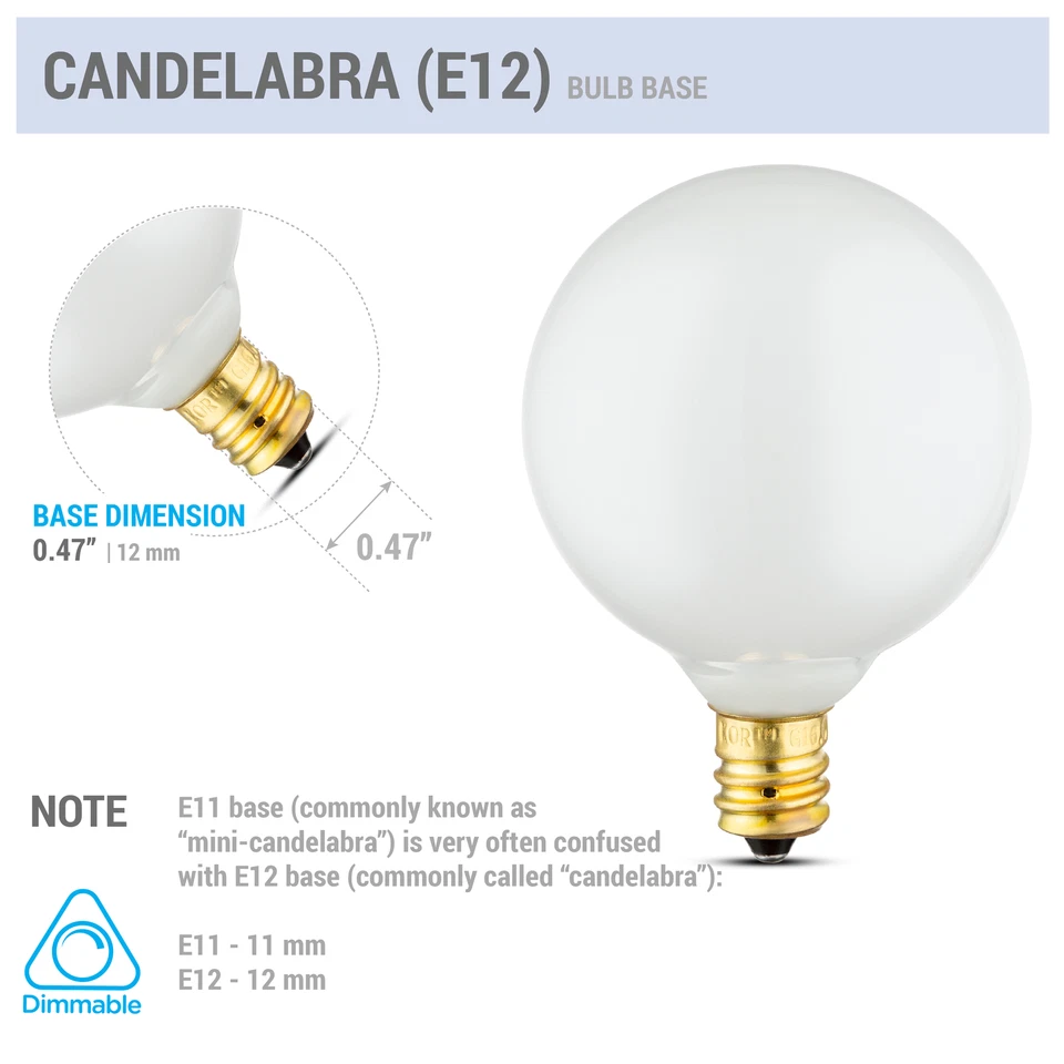 Pack de 10 Mini Bombillas Globo Decorativas 120V 15W G16.5 Candelabro Base E12 Blanco Foto 2 de 4