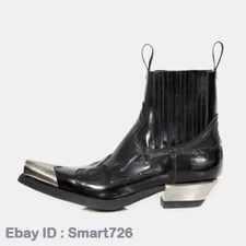 Retro Western Cowboy Block Heel Womens Mens Pull on Chelsea Ankle Boots