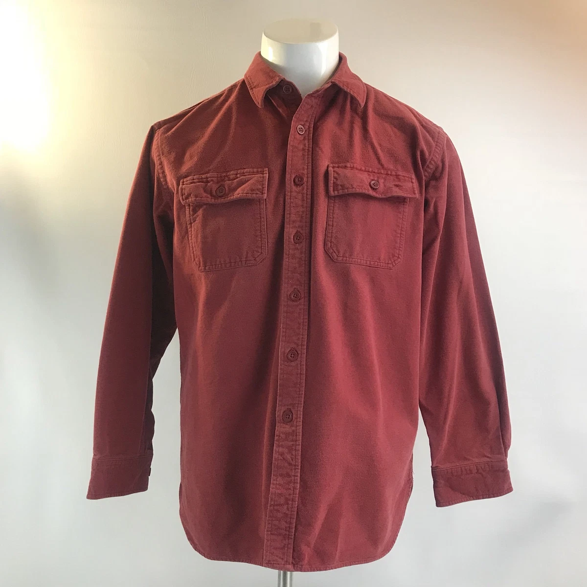 L.L. Bean Red Duo Pocket Long Sleeve Button Down Shirt Top Mens Size Large