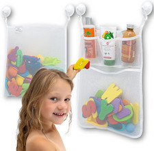 2-Pack Mesh Bath Toy Organizer with 8 Hooks Baby Toddler Toy Storage