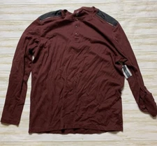 INC Mens Shirt Faux Shoulder  Cinnamon Brown Henley XXL 2XL Long Sleeve