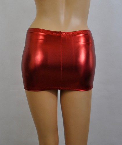 Micro Mini Skirt Metallic Red Shiny 9" Short Party Sexy Shiny Bodycon Club CS132 - Picture 3 of 7