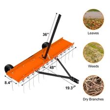 48 Inch Rust-Proof Dethatcher Lawn Sweeper Rake With Comfortable Handle