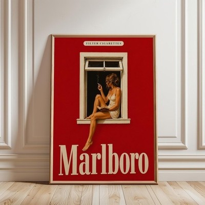 Vintage Cigarette Poster, Retro Red Tobacco Advertisement Wall Art, Smoking Wome
