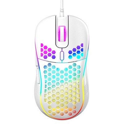 White Honeycomb Wired Gaming Mouse RGB Switch 7200 Adjustable DPI Lightweight